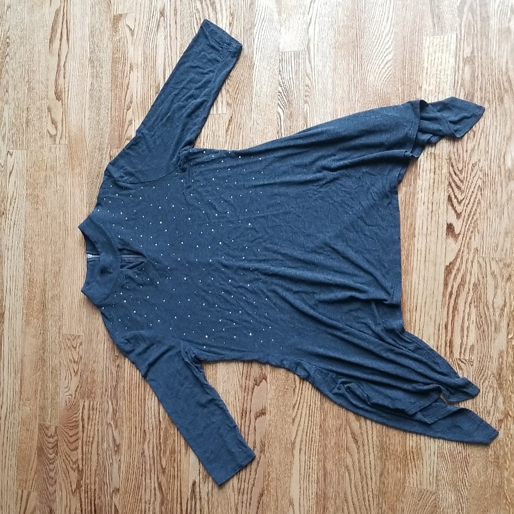 (L) Belldini High Low 3/4 Sleeve Flowy Viscose Blend Top Chest Cutout Assymetric